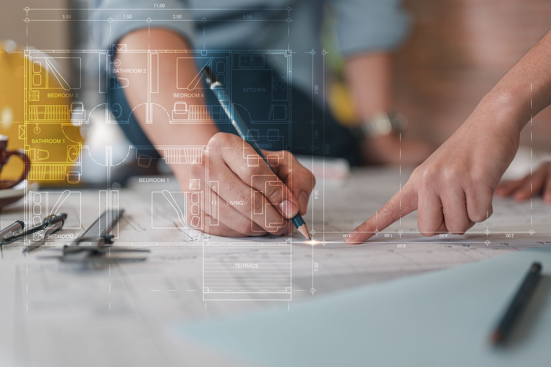 architecture, blueprint, measurement, calculate, project, engineer, professional, calculator, pencil